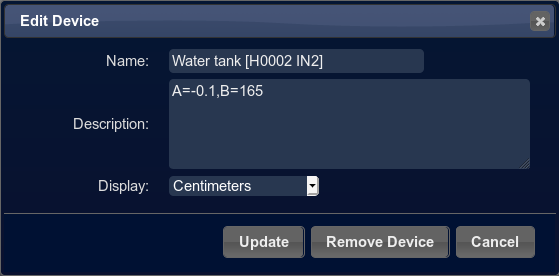 Creasol DomBus1 - Configuration of water tank device is really easy. Linear transformation of the results from the sensor