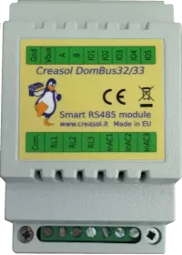 Creasol DomBus33 - Smart light controller, with 3 relay outputs, 3 AC inputs, 5 I/Os