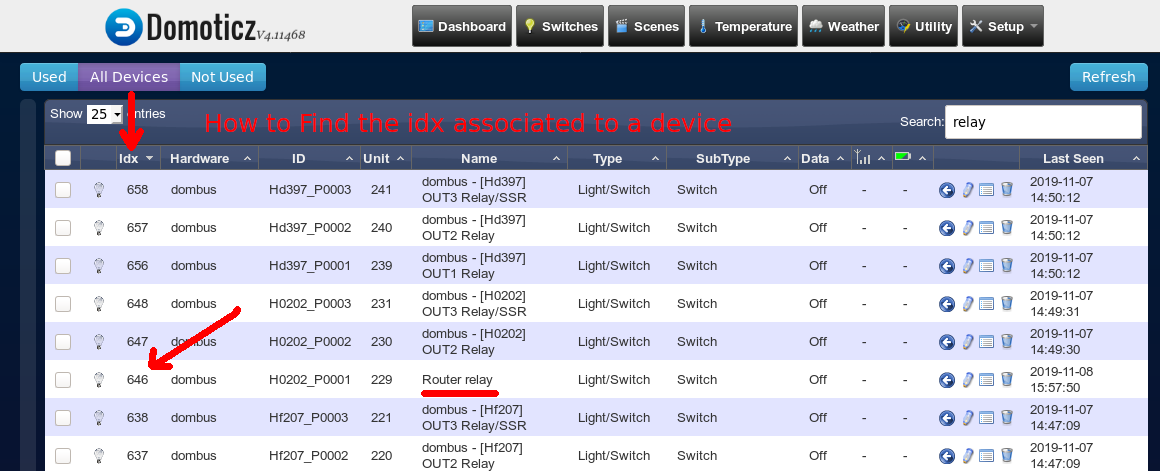 How to find idx of a device